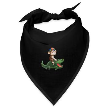 Lustiges Affe auf Krokodil Design - Bandana Dreieckstuch - Schwarz - Vorne