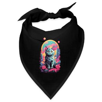 Magische Pastell Goth Katze mit Rosen Design - Bandana Dreieckstuch - Schwarz - Vorne