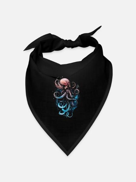 Rosa Blauer Oktopus auf schwarzem Untergrund - Bandana Dreieckstuch - Schwarz
