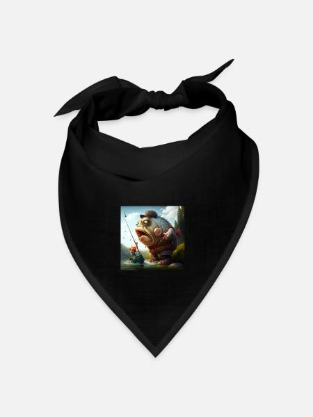 Angler Karikatur - Bandana Dreieckstuch - Schwarz