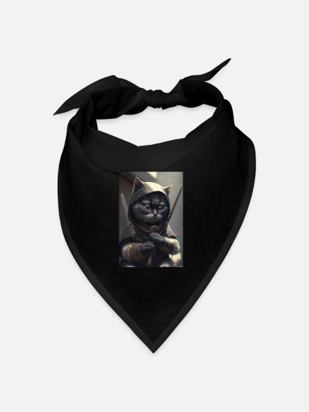 Ninja Katze Japan - Bandana Dreieckstuch - Schwarz