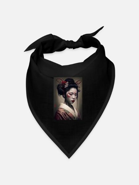 Geisha Portrait Japanisch Kimono Traditionelles - Bandana Dreieckstuch - Schwarz