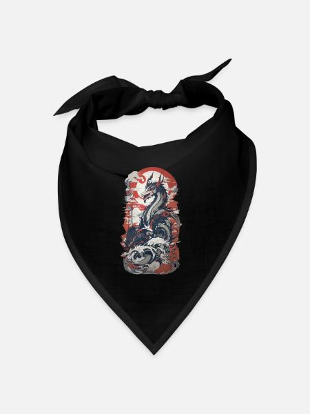 Ukiyo-E Stil Drache im Retro Design Kunst - Bandana Dreieckstuch - Schwarz