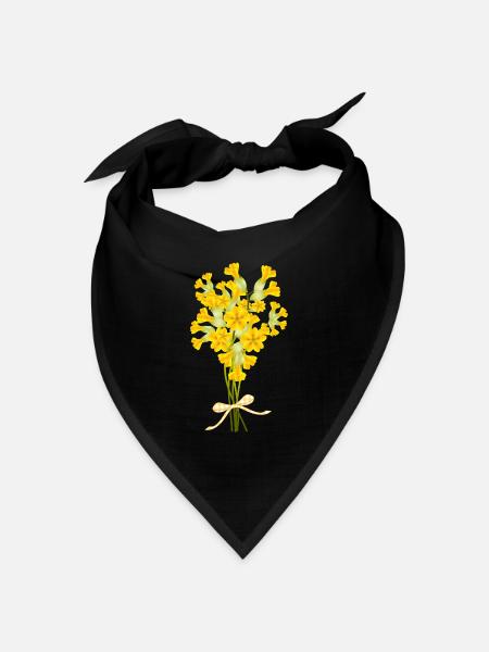Schlüsselblumen Strauß–Frühlingshafte Illustration - Bandana Dreieckstuch - Schwarz
