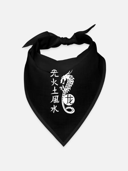 Glücksdrache, Licht, Feuer, Erde, Wasser, Wind - Bandana Dreieckstuch - Schwarz