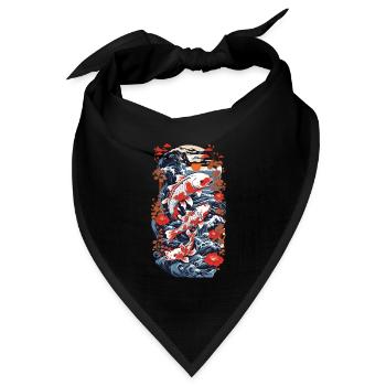Koi Karpfen mit Wasserblumen Ukiyo-E Kunststil - Bandana Dreieckstuch - Schwarz - Vorne