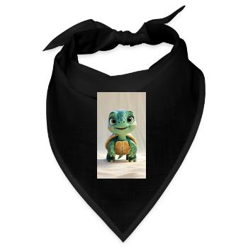 Skurrile 3D-animierte Schildkröte - Bandana Dreieckstuch - Schwarz - Vorne