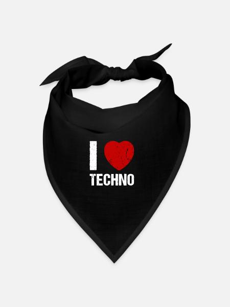 I love Techno Herz Techno House Rave Musik - Bandana Dreieckstuch - Schwarz