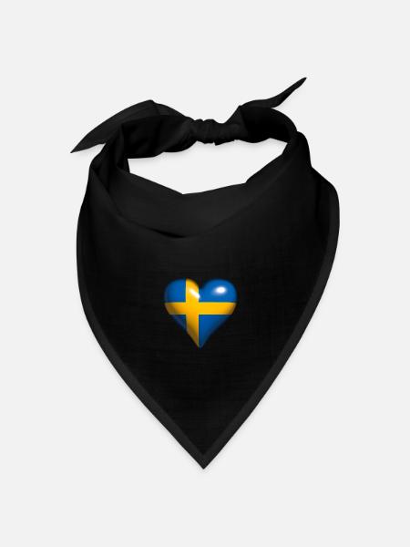 Schweden glänzendes Herz blau gelb Kreuz - Bandana Dreieckstuch - Schwarz