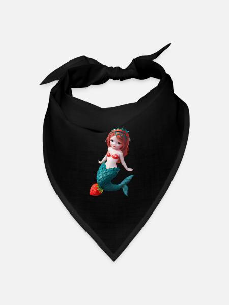 Erdbeer-Meerjungfrau - Bandana Dreieckstuch - Schwarz
