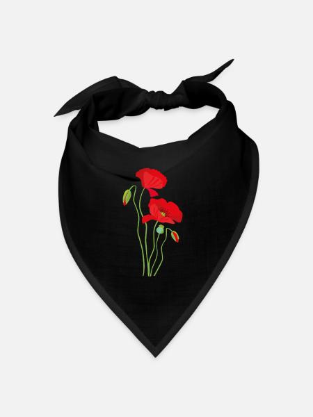 Mohn - Blumendesign - Bandana Dreieckstuch - Schwarz