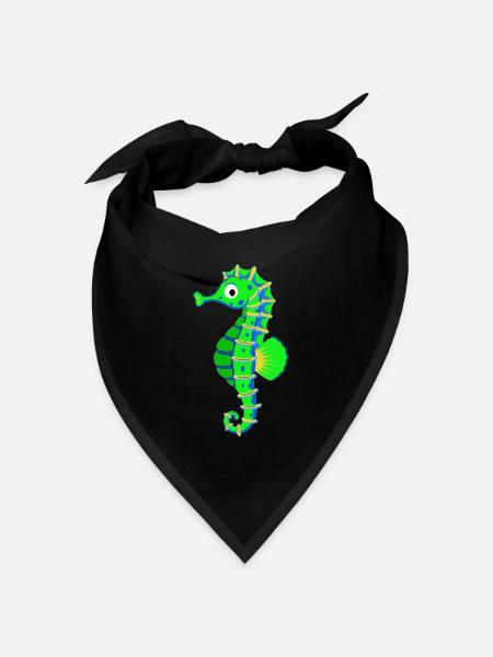 Buntes Seepferdchen Meeresbewohner Meerestier Riff - Bandana Dreieckstuch - Schwarz