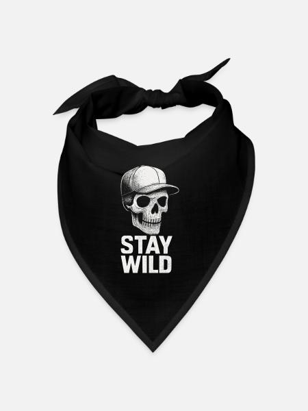 Streetart Totenkopf Stay Wild Urban Style - Bandana Dreieckstuch - Schwarz