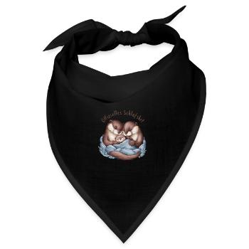 Offizielles Schlafshirt Otter Familie Herren Damen - Bandana Dreieckstuch - Schwarz - Vorne