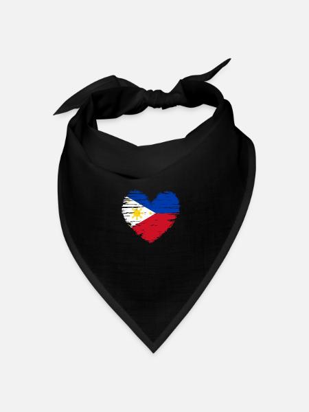 Philippinen Herz Flagge Fahne Wappen - Bandana Dreieckstuch - Schwarz