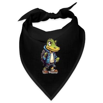 Cute Crocodile Cartoon - Bandana Dreieckstuch - Schwarz - Vorne