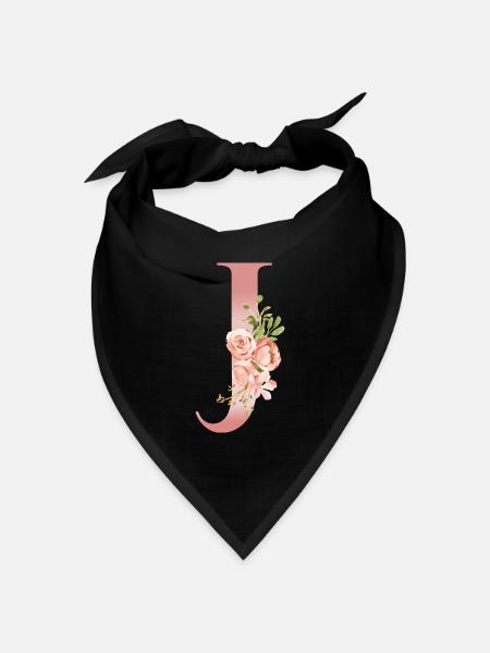Monogramm J Blumen-Aquarell - Bandana Dreieckstuch - Schwarz