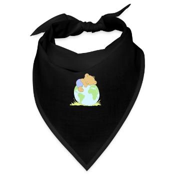Cute Teddy Bear hugging world globe. - Bandana Dreieckstuch - Schwarz - Vorne