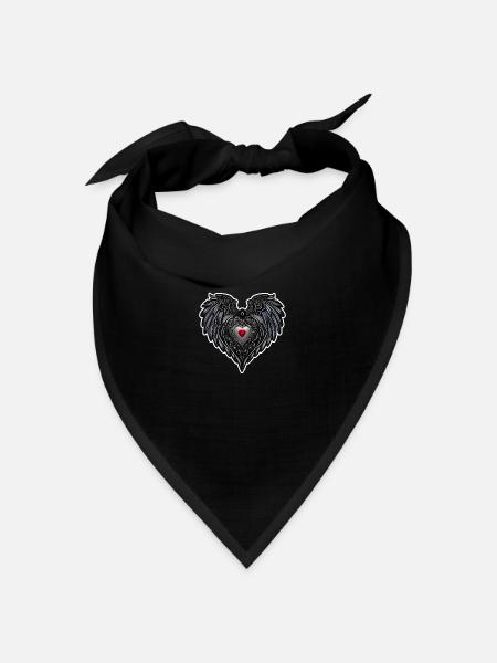 Herz und Flügel - Liebe - Bandana Dreieckstuch - Schwarz