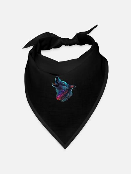 Bunter Wolf - Bandana Dreieckstuch - Schwarz