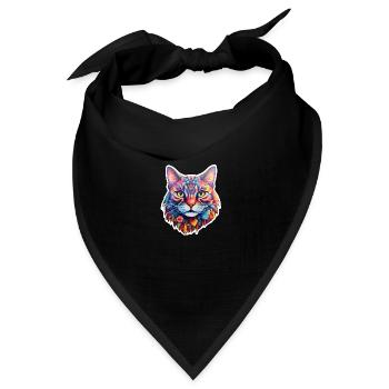 Katze psychedelisch Illustration - Bandana Dreieckstuch - Schwarz - Vorne