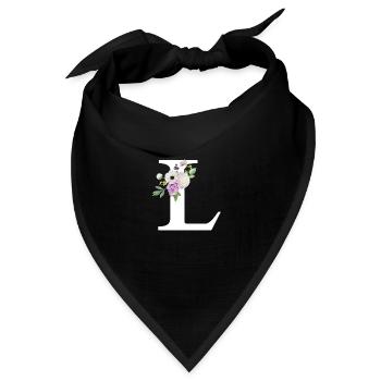 Lila Blumenbuchstabe L - Bandana Dreieckstuch - Schwarz - Vorne