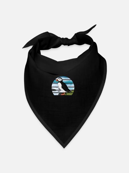 Gemalter Papageitaucher Vogel Design Illustration - Bandana Dreieckstuch - Schwarz