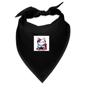 Kaweii cat playing computer games digital art - Bandana Dreieckstuch - Schwarz - Vorne