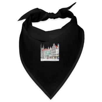 Prinzipalmarkt Münster Zeichnung des Marktplatzes - Bandana Dreieckstuch - Schwarz - Vorne