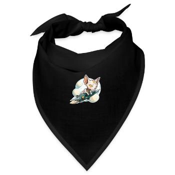 Sphinx Katze reitet auf einer Rakete - Bandana Dreieckstuch - Schwarz - Vorne