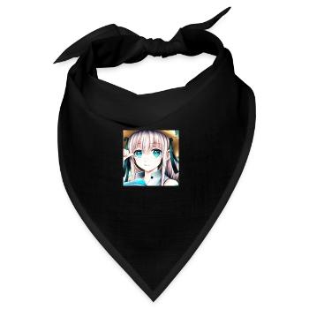 Anime Mädchen mit blauen Augen - Bandana Dreieckstuch - Schwarz - Vorne