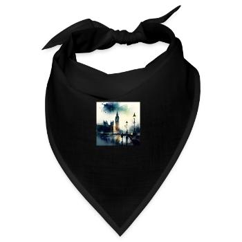 London Landschaft Big Ben Aquarell - Bandana Dreieckstuch - Schwarz - Vorne