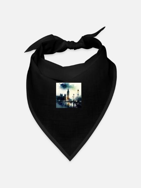 London Landschaft Big Ben Aquarell - Bandana Dreieckstuch - Schwarz
