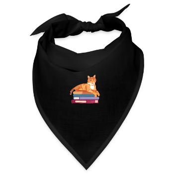 Katze Buch Kätzchen Hauskatze Bücher Kater Lesen - Bandana Dreieckstuch - Schwarz - Vorne