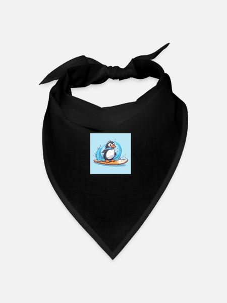 Süßer Surfender Pinguin auf einem Surfbrett - Bandana Dreieckstuch - Schwarz
