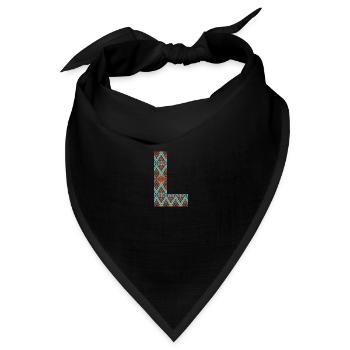 Buchstabe L - Boho-Design, buntes Monogramm - Bandana Dreieckstuch - Schwarz - Vorne