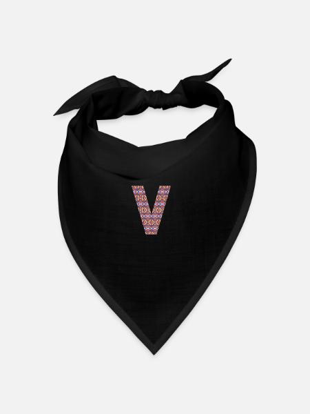 Monogramm Buchstabe V - geometrisches Muster - Bandana Dreieckstuch - Schwarz