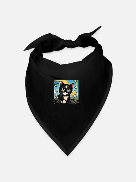 Niedliche schwarze Katze - Bandana Dreieckstuch - Schwarz