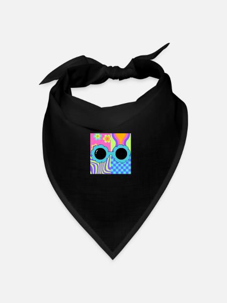80er Flowerpower - Bandana Dreieckstuch - Schwarz