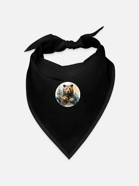 Bären Papa Bären Mama Bären Kinder Bär und Junge - Bandana Dreieckstuch - Schwarz