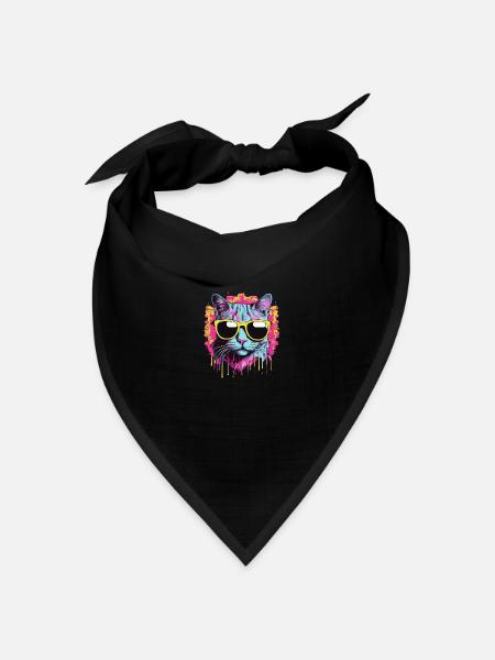 Neon Cat - Bandana Dreieckstuch - Schwarz