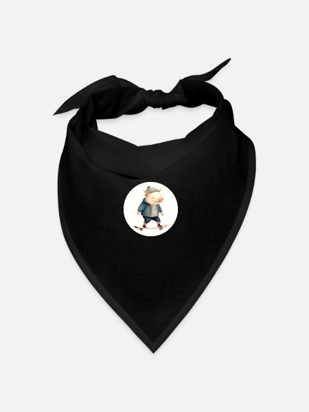 Schweinchen fährt Skateboard - Bandana Dreieckstuch - Schwarz