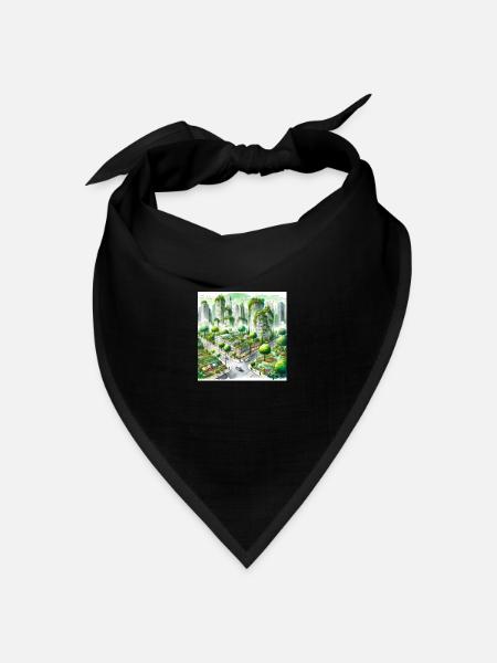 Aquarell-Öko-Stadt - Bandana Dreieckstuch - Schwarz