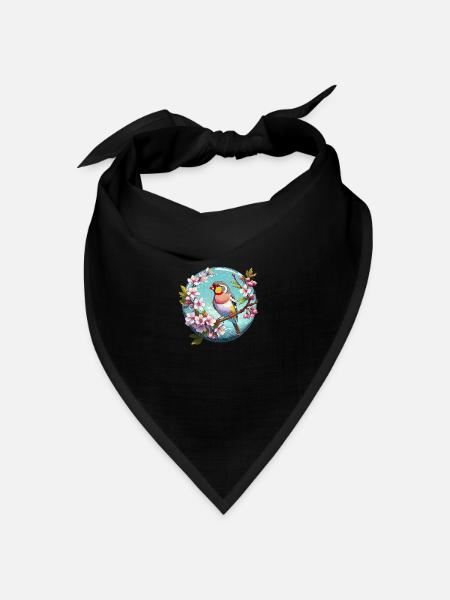 Zebrafink auf einem Kirschblütenzweig - Bandana Dreieckstuch - Schwarz