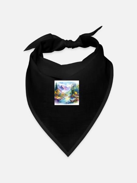 Bunte Aquarell Landschaft - Bandana Dreieckstuch - Schwarz