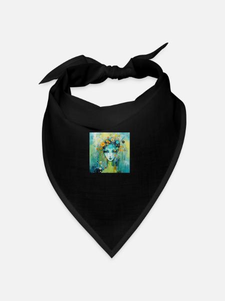 Blumenmädchen - Bandana Dreieckstuch - Schwarz