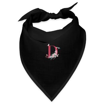 Floral D Letter - Geschenkidee - Bandana Dreieckstuch - Schwarz - Vorne