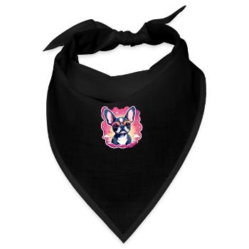 Französische Bulldogge Hund Illustration - Bandana Dreieckstuch - Schwarz - Vorne