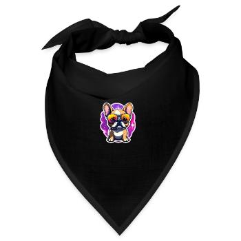 Französische Bulldogge Hund Illustration - Bandana Dreieckstuch - Schwarz - Vorne