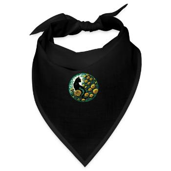 Schwarze Katze Ringelblume - Bandana Dreieckstuch - Schwarz - Vorne